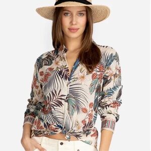 Johnny Was Workshop S Cotton Basic Shirt Leaf Print $205.00 NWT!